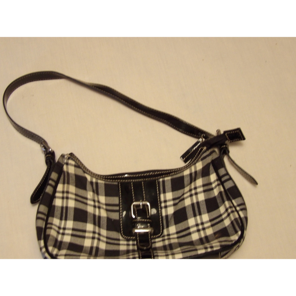 Women's American Living Plaid Shoulder Bag Small Black White - Picture 2 of 5